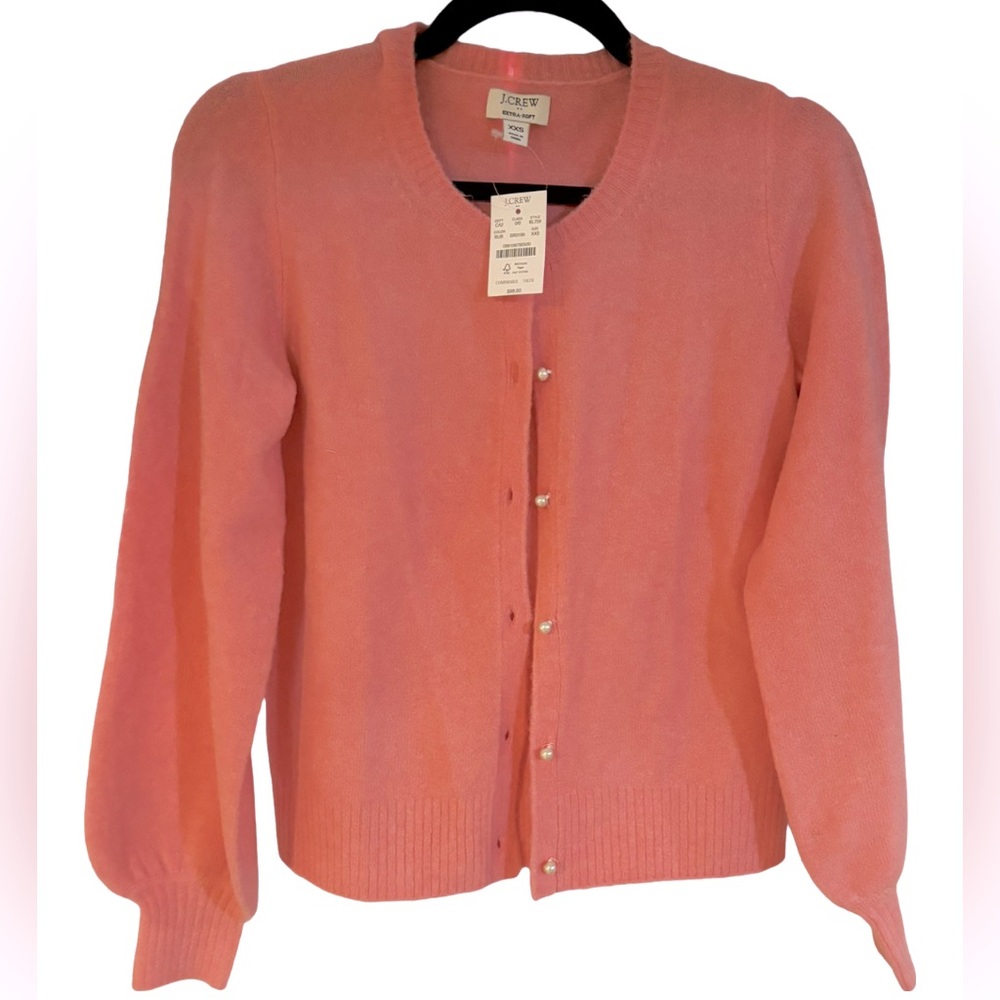 J Crew Factory size XXS pink extra soft crew neck sweater with pearl buttons